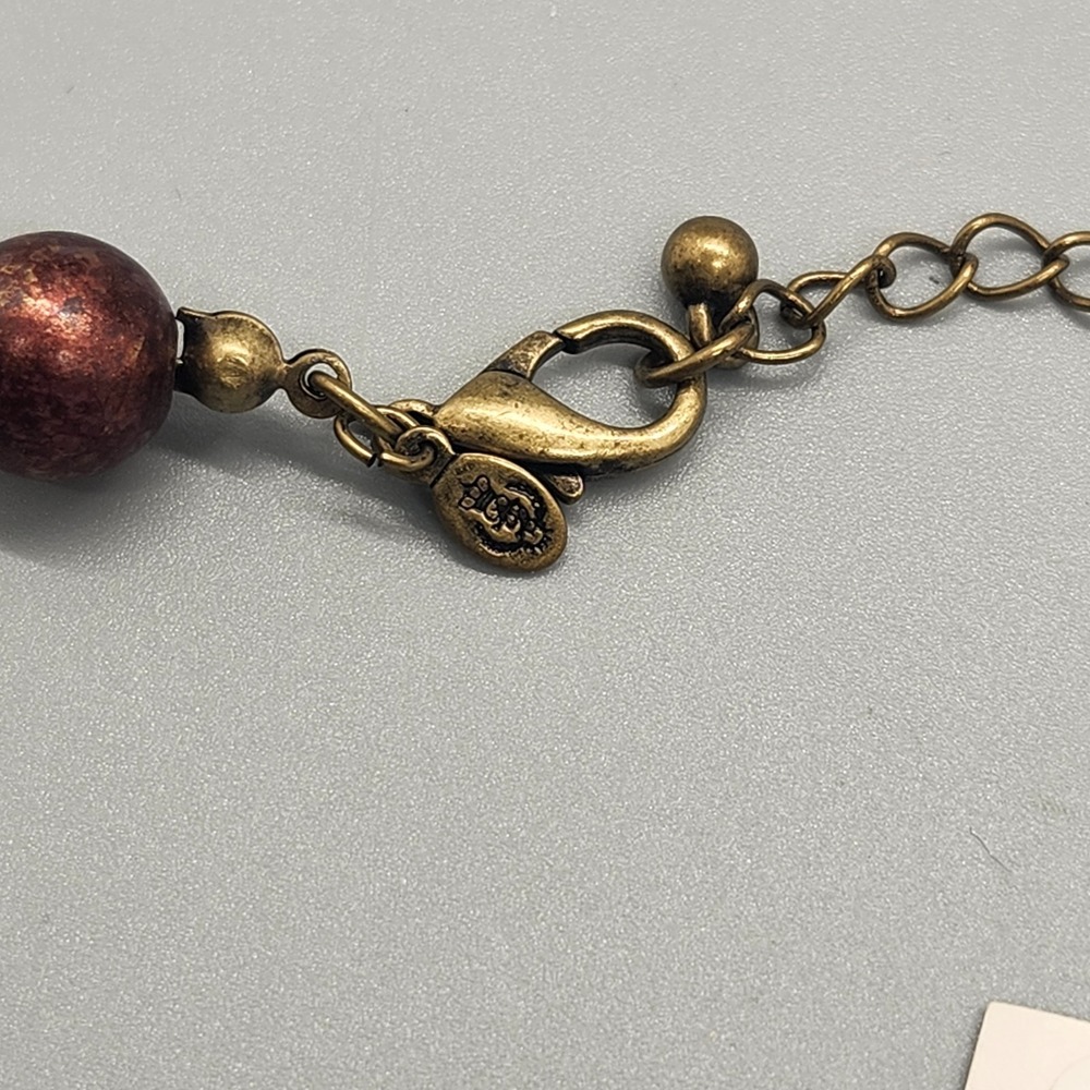 Premier Designs Newberry Antiques Matte Brass Necklace Burgundy Tone Retired - Picture 4 of 4